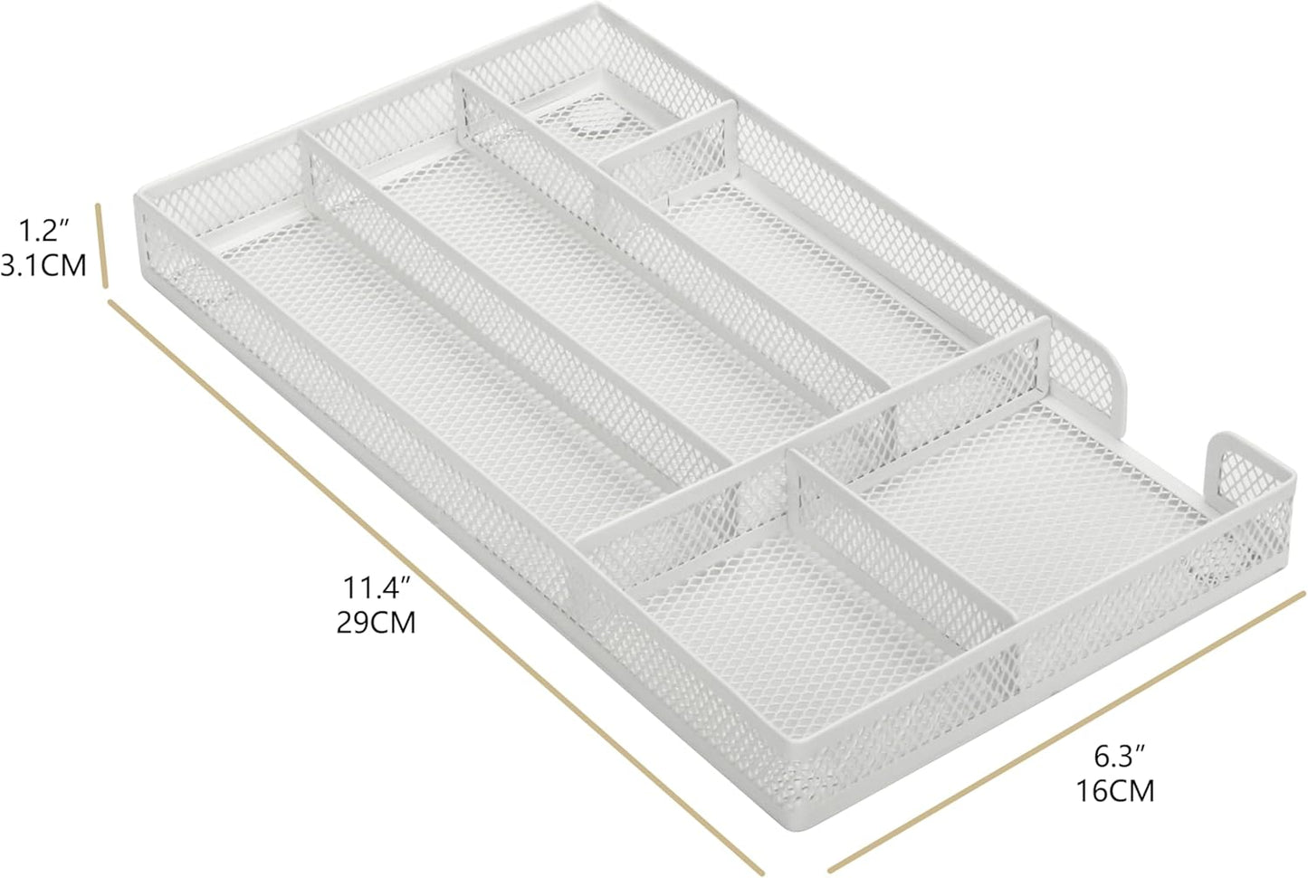 Annova Desk Drawer Organizer Tray for Office Organization - Metal Mesh - Storage Tray with Dividers for Pens, Desktop Accessories, Bathroom, Kitchen, Makeup and Office Supplies (Small, White)