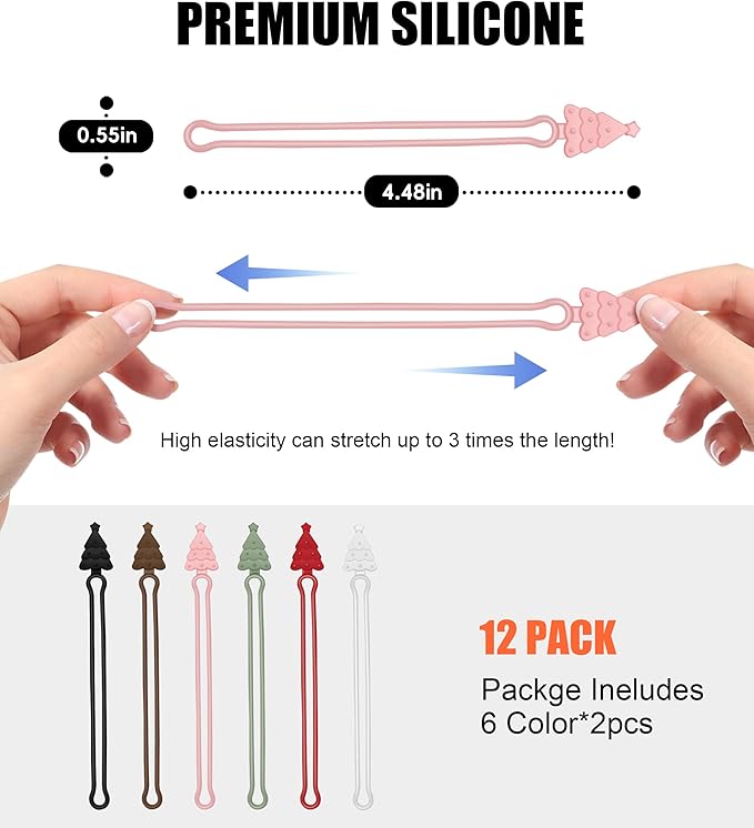 Nearockle Silicone Cable Ties Cord Organizer, 12Pcs 4.5" Reusable Cord Ties for Bundling Electrical Wire in Home, Office, School, Cute Cable Organizer Travel Essentials (Multicolor)