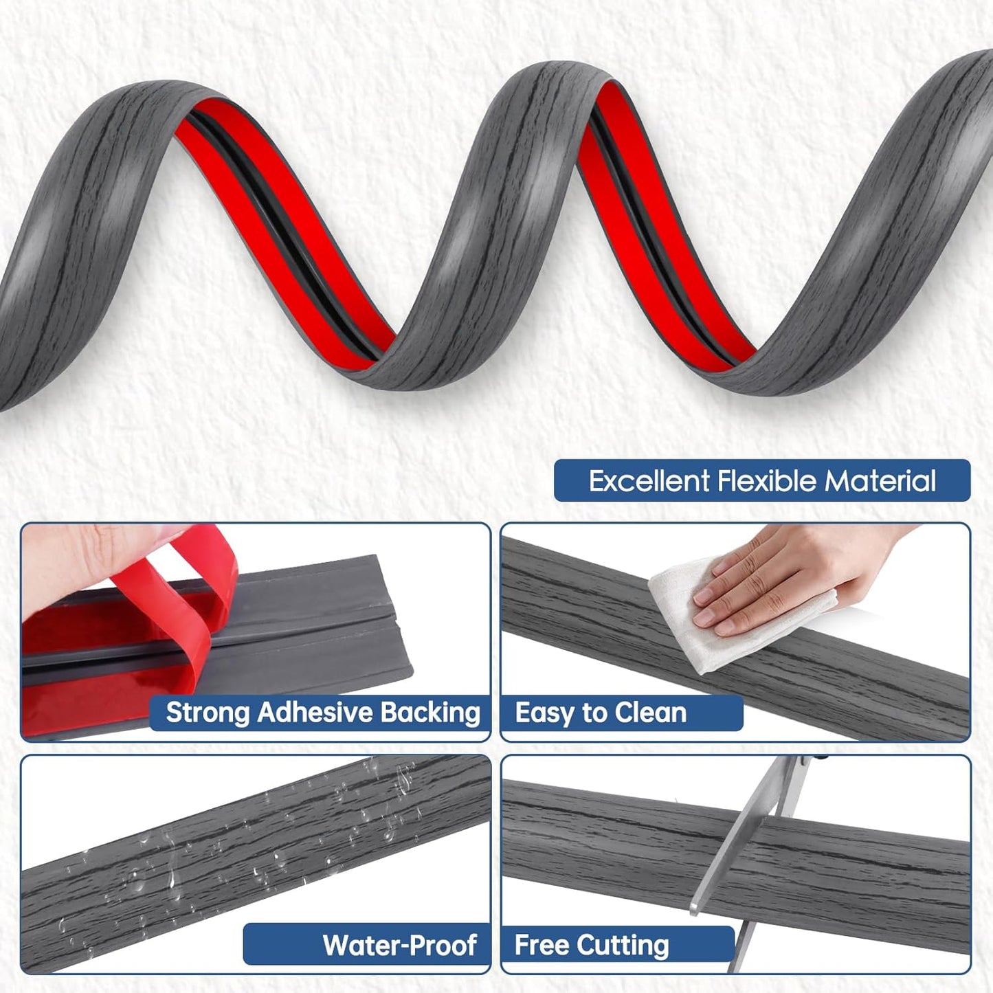 Floor Cord Cover for Wires on Floor Self Adhesive Cord Hider Floor Cable Management Wire Covers for Cords Protector Prevent Cable Trips Cord Cavity W 0.47" x H 0.27", Deep Gray Wood, 3.3Ft