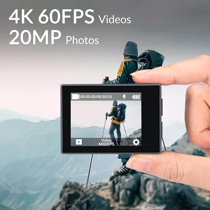 icefox i8 Action Camera with 4K 60FPS 20MP, 5X Zoom, Underwater Waterproof Camera with Optimized EIS, Video & Photo Editing by Snap Pro App, WiFi Remote Control for Diving, Cycling and Vlogging