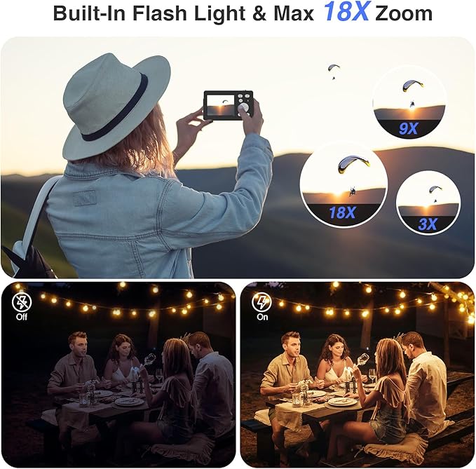 4K Digital Camera, 64MP FHD Autofocus Compact Camera with 32G SD Card with 2.8" Large Screen, 18X Digital Zoom, Portable Mini Camera for Photography, Suitable for Kids,Adult,Beginners