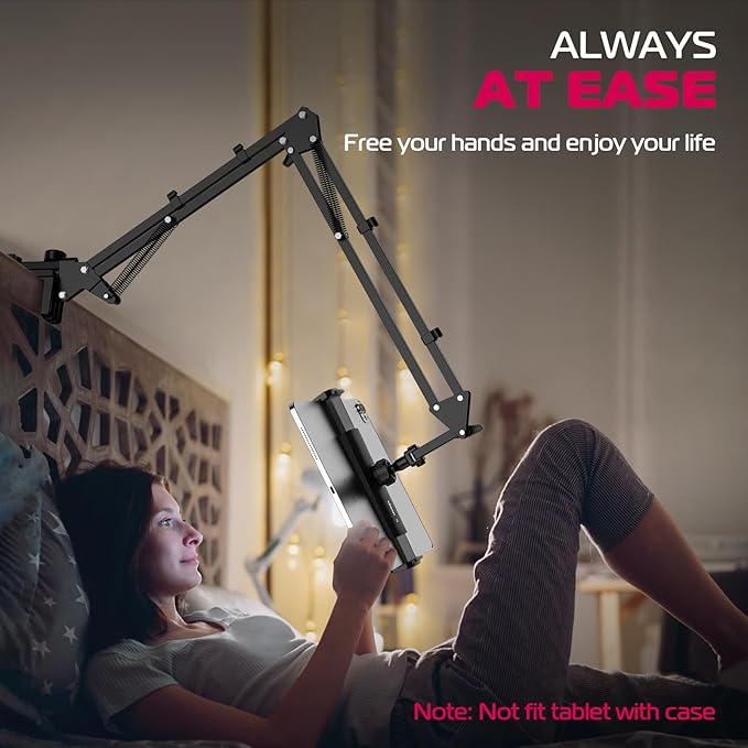 ULANZI T2 Adjustable Tablet Holder for Desk, Carbon Steel Tablet Phone Stand for Bed, Flexible Tablet Arm Clamp Compatible with iPhone 17 16 15 Pro iPad Kindle Galaxy Tab 4.6-12.9 Inch Devices