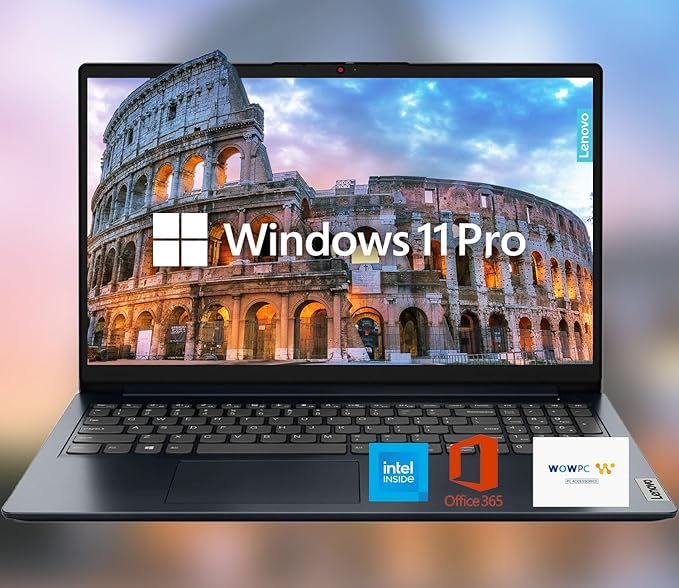 Lenovo IdeaPad 15.6" HD Anti-Glare w/ 1 Year Microsoft 365, 12GB RAM, 384GB SSD, Windows 11 Pro, Up to 9.5 Hours Battery Life, Intel Processor, WiFi 6, HDMI, USB-C, SD Card Reader, w/WOWPC USB