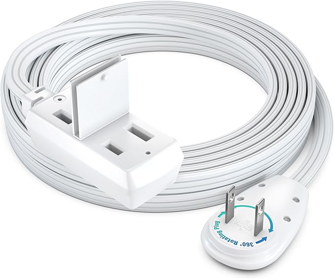 Maximm 10 Ft Extension Cord, 2 Prong, 360° Rotating Flat Plug, UL Certified, White – Space-Saving Indoor Power Cord for Tight Spaces, Polarized