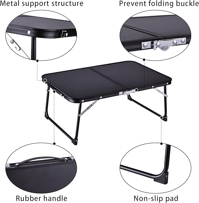 Foldable Laptop Desk, Bed Table for Study & Reading, Portable Mini Picnic Table, Folds in Half with Inner Storage Space