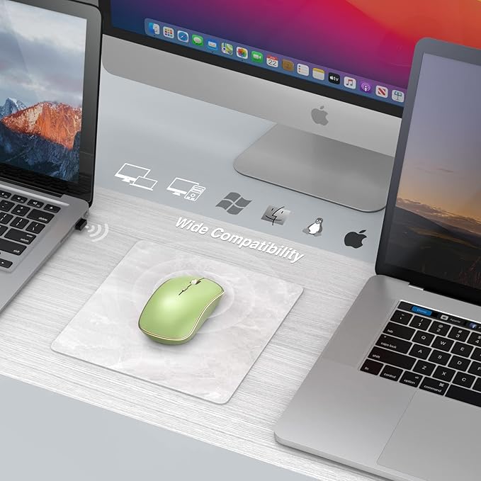 JOYACCESS J 2.4G Slim Wireless Silent Mouse - Portable Wireless Computer Mouse with 5 Adjustable DPI Levels, USB for Desktop, Notebook, MacBook, Chromebook, PC (Light Green)