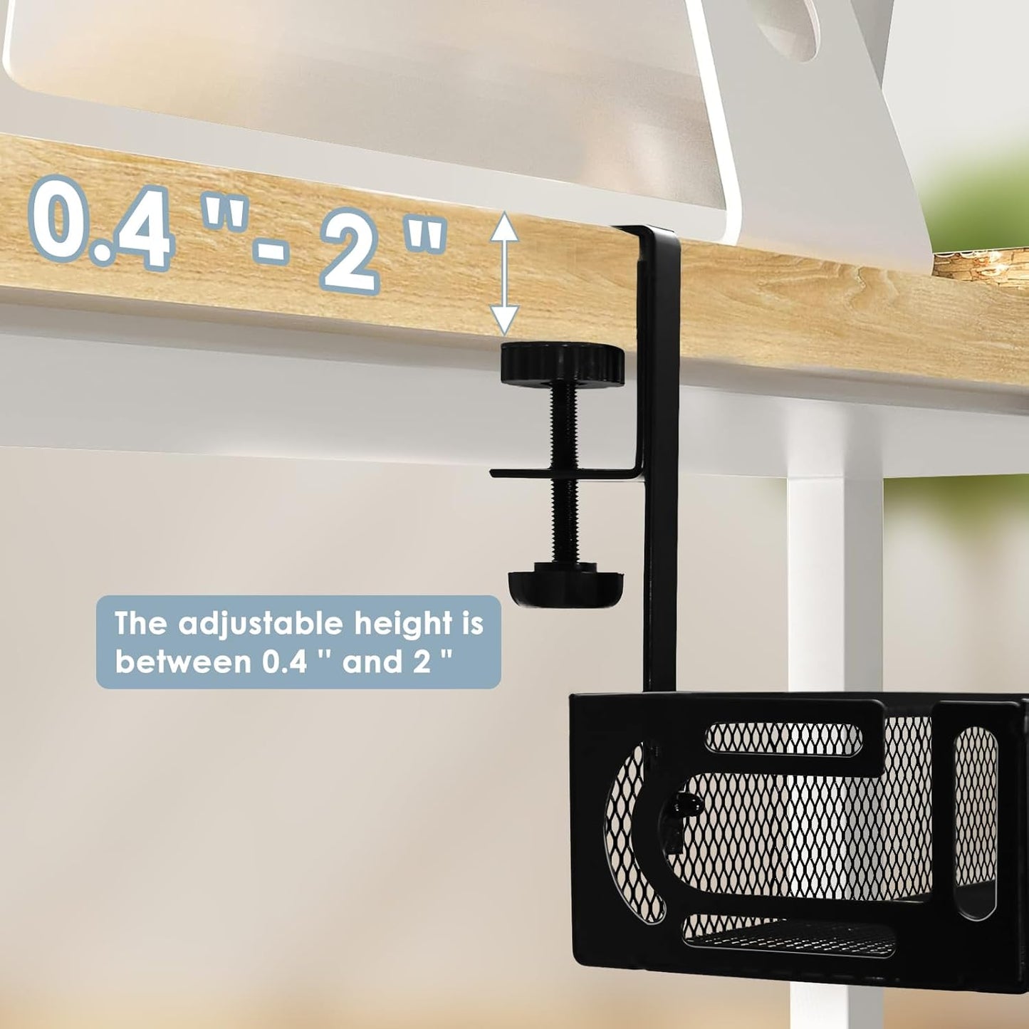 Cable Management, 2 Pack Cable Management Under Desk No Drill, Metal Cord Organizer with Clamp for Standing Desk, Cable Organizer for Home Office, Black