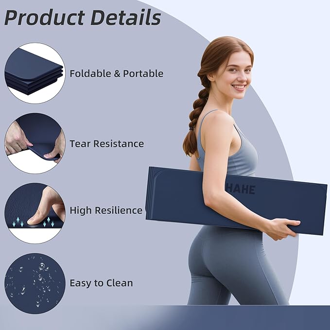 Foldable Yoga Mat, 74"Lx32"Wx1/3"Thick, Folding Exercise Mat, Non-slip Wide Pilates Mats for Home Workout/Travel, Portable Yoga Mat Thick for Yoga/Pilates/Camping/Floor Exercises