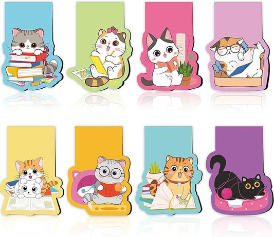 Cats Magnetic Bookmarks Gifts - 8Pcs Cute Cats Magnetic Bookmark Cartoon Cat Bookmark Magnets Page Clip Gifts Pet Book Mark Magnets Cat Lover Gifts for Book Lovers Students Teacher Reading