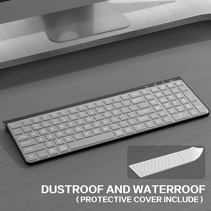 JOYACCESS Wireless Keyboard, 2.4G Ergonomic and Slim Wireless Keyboard with USB & Type C, Full Size and Portable Design for Computer/Laptop/Windows/Mac-Black