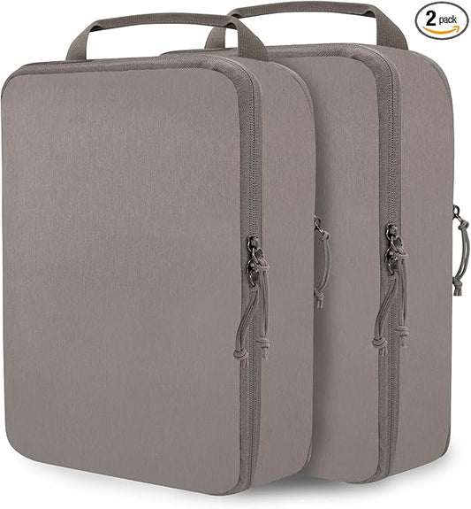 Extra Large Compression Packing Cubes for Travel Essentials, 2 Set Expandable Travel Cubes for Packing Compression Bags Luggage Suitcase Organizer, Khaki
