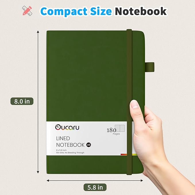 Oucaru Lined Journal Notebook, 16 Pack, 180 Pages, A5 Journals for Writing, 100 GSM Thick Paper, Small Notebooks Daily Journal for Women Men Work, Business, School, Travel Supplies