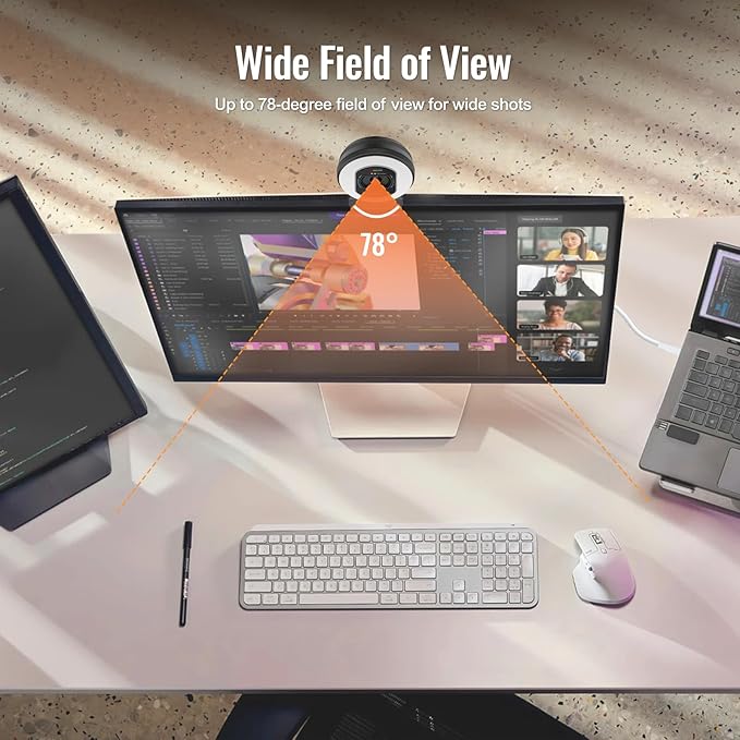 Angetube 4K Webcam with Light for PC: UHD 4K, TOF Auto Focus, Dual AI Noise-Cancelling Mics, 1080p@60FPS, USB Streaming Webcam w/Privacy Cover for Laptop/Mac/Desktop/PC Work w/Zoom/Teams/Google Meet