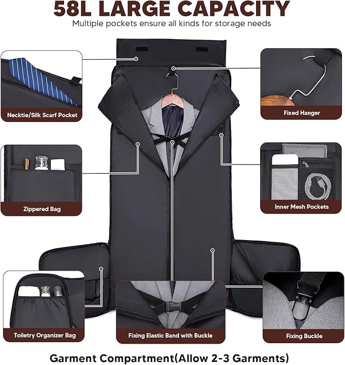 Carry on Garment Bag for Travel, Convertible Garment Duffle Bags for Men Women - 2 in 1 Hanging Suitcase Suit Travel Bags with Shoe Compartment
