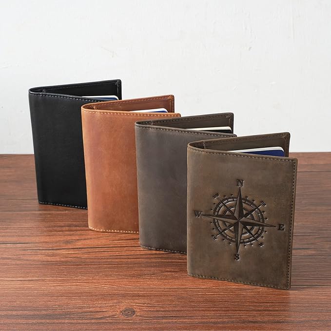 Polare Slim RFID Blocking Leather Passport Holder Travel Bifold Wallet For Men(Dark Brown Compass)
