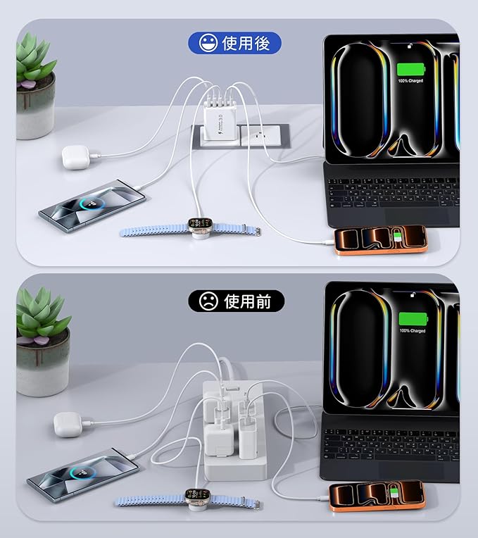 [2-Pack] USB C Wall Charger, 50W USB C Charger Block 5-Port PD Fast Charging Blocks + QC Power Adapter Brick Cube Multiport USB A Plug,Type C Cube for iPhone 17/16/15/14/13/12/Pro,Samsung,for Switch