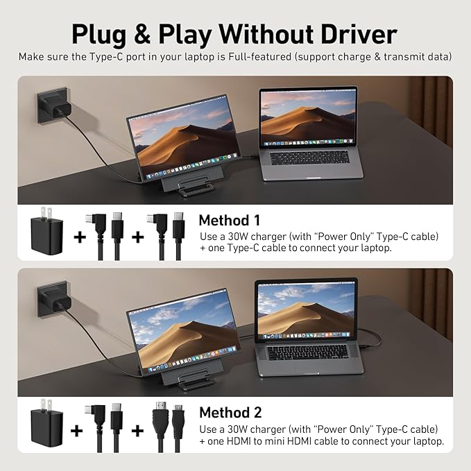 23.8" Portable Monitor 1080P FHD 100Hz, IPS Laptop Screen Extender with 120% sRGB, 90° Rotatable & Height Adjustable Stand, USB-C/HDMI Plug & Play, Travel Monitor for Mac, Phone, Switch, Xbox, PS5