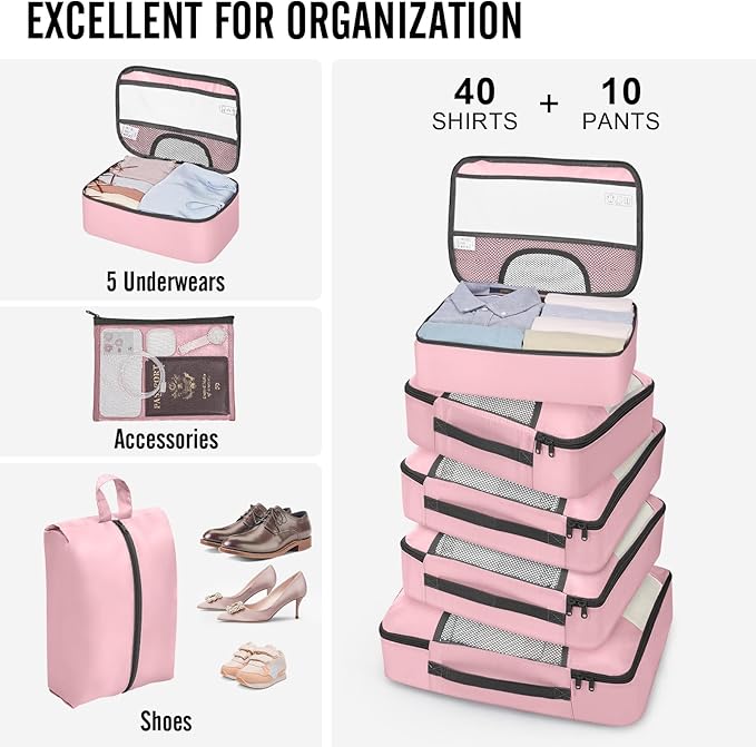 Veken 10 Set Packing Cubes for Travel Essential, Suitcase Organizer Bags in 4 Sizes, Carry-On Luggage Accessories with Large Laundry & Hanging Toiletry Bag, Must-Have for Airplane, Road Trip & Camping