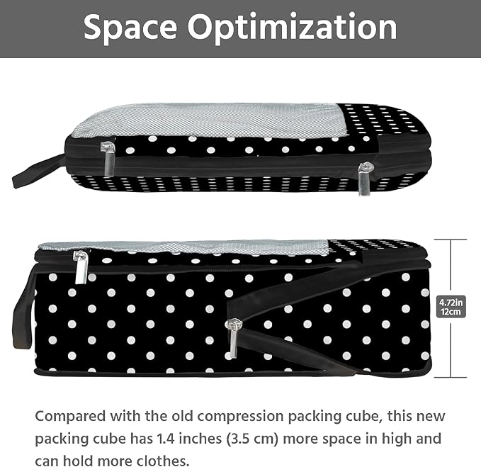 7 Pcs Compression Packing Cubes for Travel, Waterproof Suitcase Luggage Backpack Organizer with Toiletry Bag Travel Essentials for Women/Men-Polka Dots