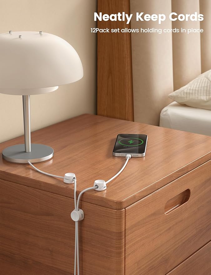 Lamicall 12Pack Spring Cord Organizer, Office Desk Accessories, Desk Cable Management Clips, Phone Charger Cord Holder for Nightstand, Home Workspace Organization Accessories, Dorm Room Essentials