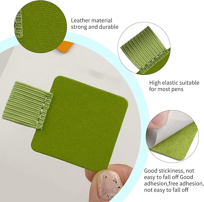 Pen Holder for Notebook 15 Pcs Adhesive Pen Holder Pu Leather, Suitable for Planners, Diaries, Binders, Books, School Office Supplies (7 Colors)