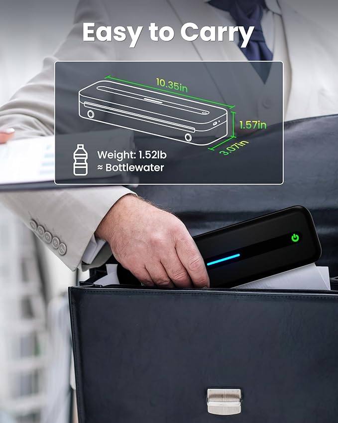 Itari Portable Printer - Portable Printer Wireless for Travel, Bluetooth Printer for Android and iOS Phone, Tablet, Inkless Thermal Compact Printer for Home, School, Office, Support A4 & US Letter