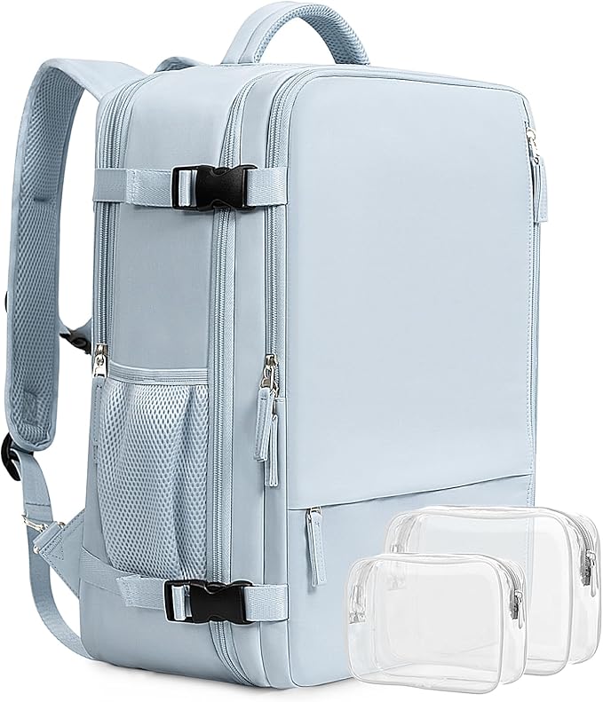 Beraliy Travel Backpack for Women Men, Carry On Backpack, 16 inch Laptop Backpack, Waterproof Casual College Daypack for Weekender Overnight Hiking, Light Blue