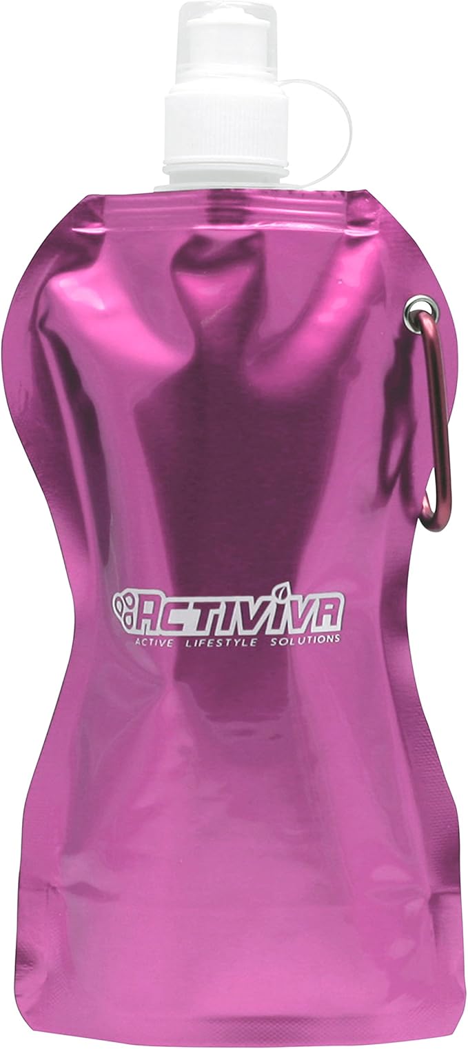 USA Merchant | Collapsible Reusable Water Bottle with Carabiner Clip Light Weight Leak Proof Foldable Drinking Water Bottle Non Toxic BPA Free - 16.9 oz 4 Pack (Pink, Purple, Red, Clear)
