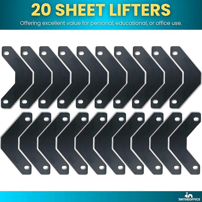 1InTheOffice Binder Sheet Lifters, 11" x 8-1/2", Black, 20 Pack