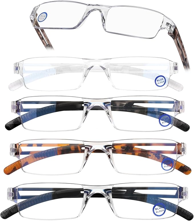 AQWANO 5 Pack Rimless Computer Reading Glasses 1.25 Blue Light Blocking, Lightweight & Comfortable Anti Glare Magnifying Eyeglasses Readers for Women Men, 1.25