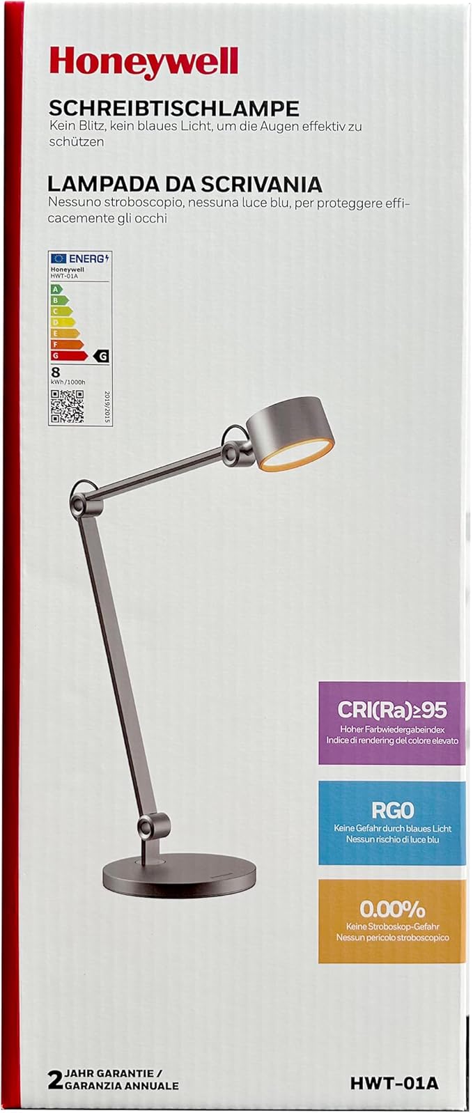 Honeywell LED Desk Lamp, 01A Sunturalux Desk Light for Home Office, 4000K Dimmable Eye Caring Natural Light Architect Lamp with Metal Swing Arm Lamp for Desk Craft Reading