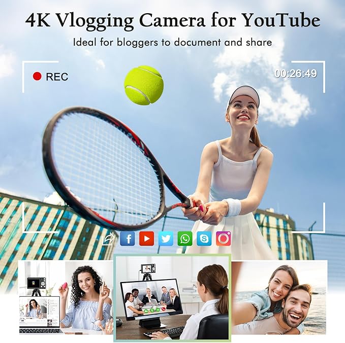 4K Digital Camera for Photography with Front and Rear Lens,48MP Autofocus Vlogging Camera with Flash,Anti-Shake & 16X Zoom for Teens,Adults
