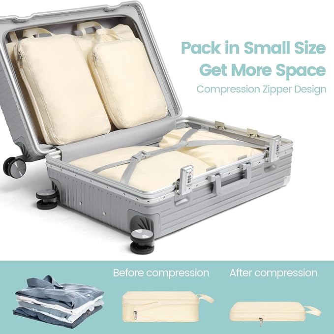 Cambond Compression Packing Cubes for Travel Women - Travel Bags Luggage Organizers Travel Essentials Compression Cubes for Travel Carry on Suitcases Organizer