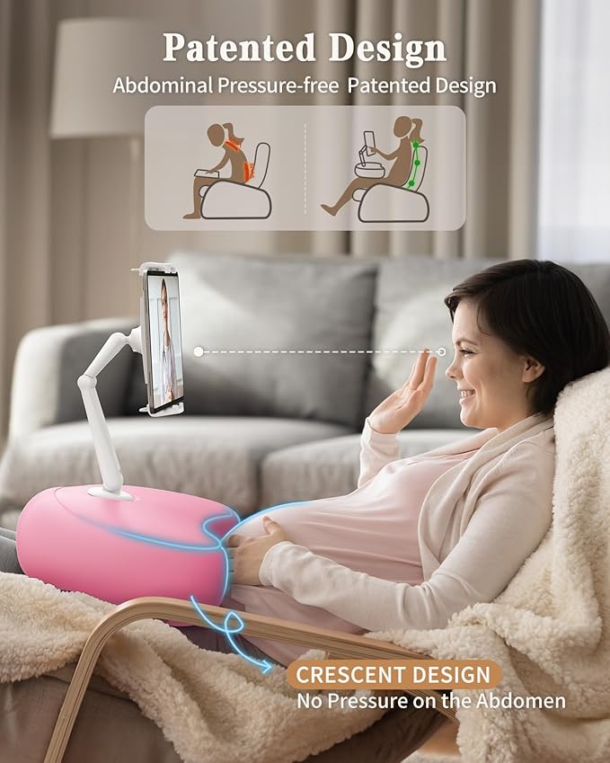 SAIJI Kindle Pillow Stand, iPad Stand Compatible with 4.7”-15.6” Kindle, Phone, iPad, 360° Adjustable Tablet Holder for Bed with Flexible Dual Axis Arm and Microbead Cushion (Pink)