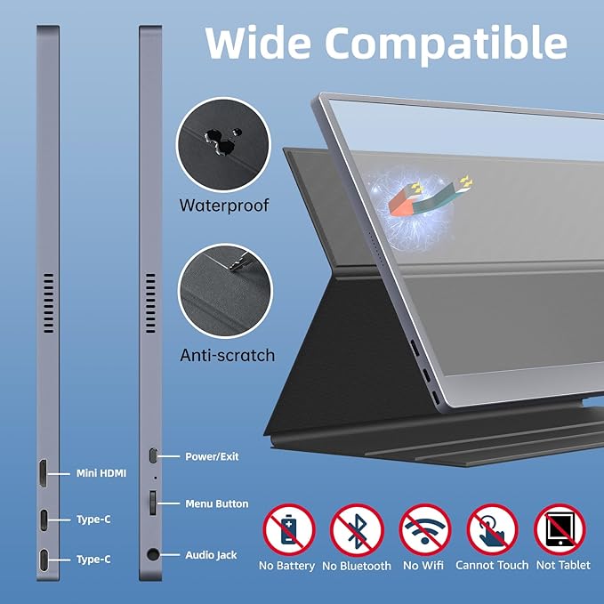 Portable Monitor 4K 15.6 inch UHD 3840X2160 100% sRGB USB-C HDMI IPS External Second Monitor Portable Travel Monitor for Laptop MacBook PS5/4 Xbox with Speakers