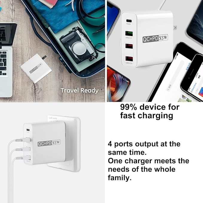 MaxLax 4-Port Desktop USB Charging Station,53W High-Speed Multi-Port USB Charger Hub for Smartphones, Tablets & Powered Devices
