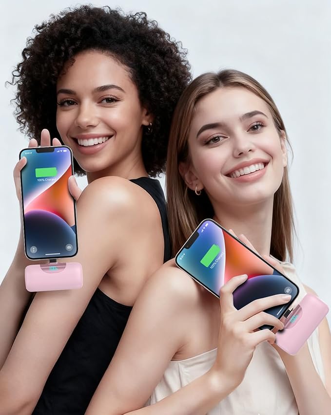 Mini Portable Charger for iPhone,Upgraded 22.5W PD Fast Charging 5500mAh Ultra-Compact Power Bank,LCD Display Plug-in Cute Battery Pack Travel Essentials for iPhone 14/14Pro/13/12/11/X/8/7/6 (Pink)