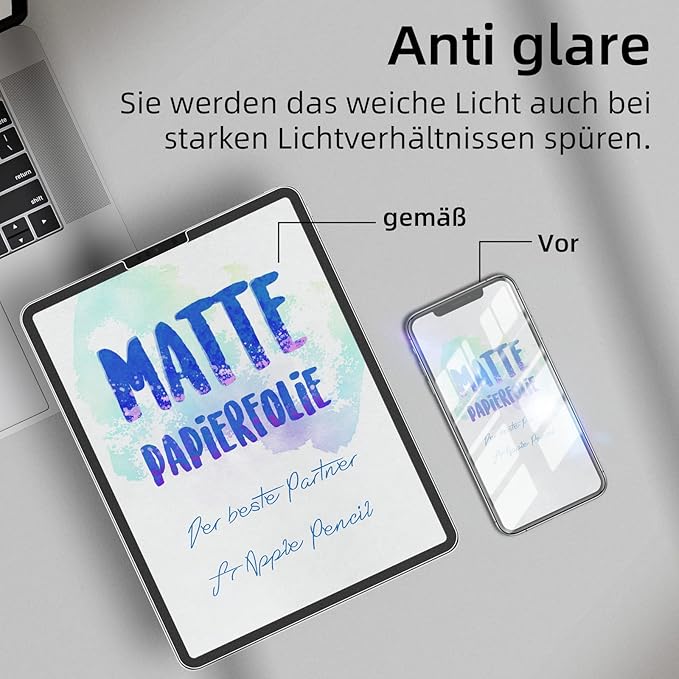 3 PACK Paper Screen Protector for iPad Pro 11 In (2022,2021,2020,2018)/iPad Air 5th (2022)/iPad Air 4th Gen (2020) 10.9, Matte Anti Glare Blue Light Filter PET Feel Shield, Bubble Free HD Texture Film