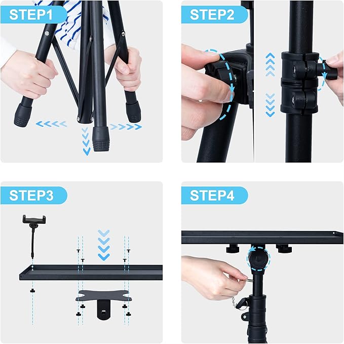 Projector Stand Tripod, Laptop Tripod Stand Adjustable Height from 23.5 to 63.5 inches with Gooseneck Phone Holder, Laptop Floor Stand for Office, Home, Stage, Studio, DJ Racks Holder Mount