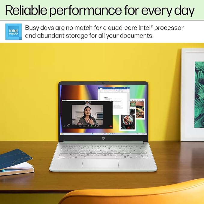 HP 14” Flagship Laptop 2025 AI-Powered Computer, Office Lifetime, Student Business, 4-Core Intel CPU, 16GB RAM 628GB Storage (128GB UFS+ 500GB Ext), Long Battery HubxcelAccessory Win 11 Pro Green