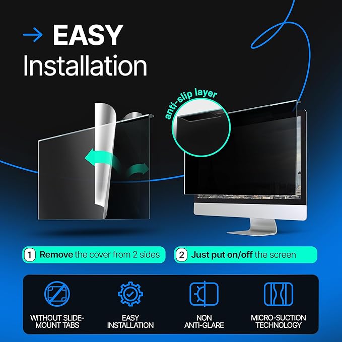 Acrylic 27 Inch Computer Privacy Screen Filter Compatible with 27 inch iMac (2012-2020) - 24.1" x 15.1" (612 x 384mm) - Monitor Frame Hanging Type