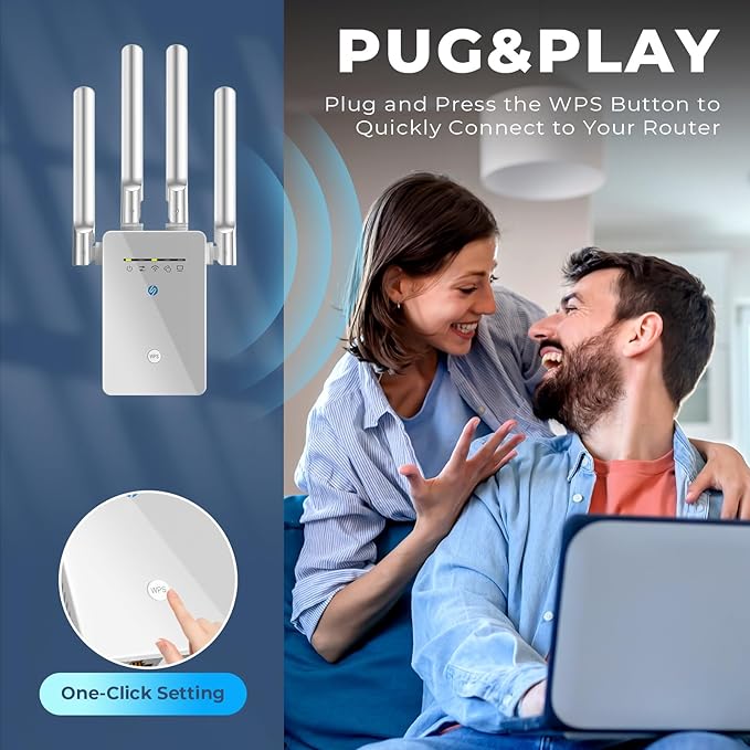 2025 Best WiFi Extender Signal Booster - 6X Faster Internet Extender WiFi Booster for Home, Long Range up to 15,588 Sq Ft, WiFi Repeater w/Ethernet Port, 1-Tap Setup, Compatible with Wireless Routers