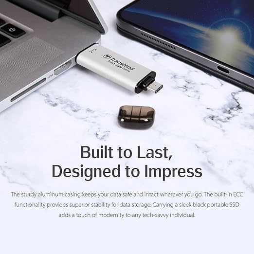 Transcend 1TB External SSD, Up to 1,050MB/s, Dual USB Flash Drive for iPhone17,16,15/ Pixel/Android Phones/Tesla/iPad/Mac/Steam Deck/ROG Ally/MSI Claw/PS5, 2-in-1 Type C&A, USB 3.2 Gen2 Portable SSD