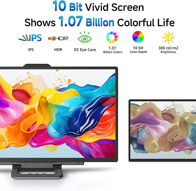 24" Large Portable Monitor, FHD 100HZ 111% SRGB IPS USB-C HDMI Work Home Gaming Second Monitor 1080P 4.2" Height & 90° Rotation Adjustable Stand for Laptop, MacBook, Phones