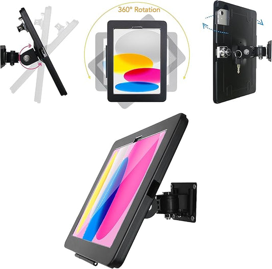 on Wall Mount Bracket for 2025 iPad 11"(A16) 11th/ 2022 iPad 10.9" 10th Gen.,Excluding Other 10.9"/11",with Anti Theft Lock & Key,Rotate Arbitrary Adjustment Angle,Metal(Black)