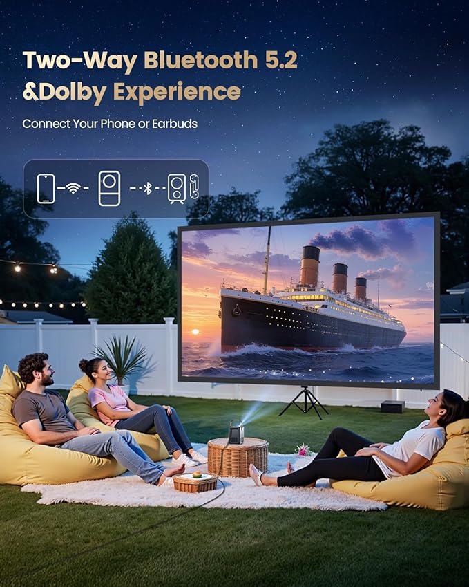 [Netflix-Licensed & Portable]Smart Mini Projector with WiFi and Bluetooth, 4K Supported,Dolby Audio,Auto Keystone & Electric Focus Outdoor Movie Projectors,WiMiUS Native 1080P HD Proyector
