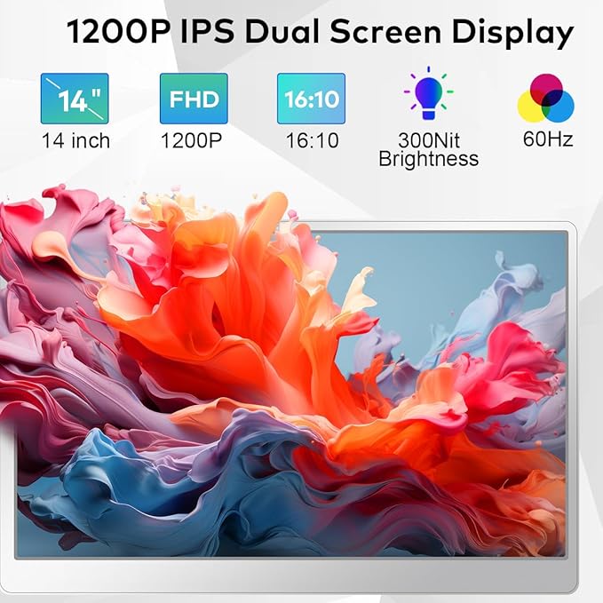 Laptop Screen Extender, 14-inch FHD 1200P IPS Triple Screen Laptop Monitor Extender Fits 12–16.5 inch, Portable Monitor Compatible with Windows and MacBook, Gray