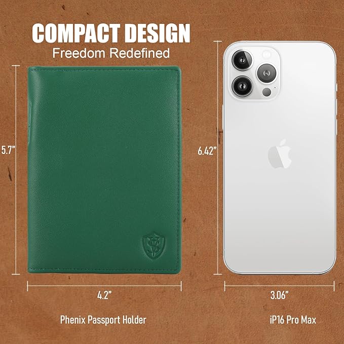 STAR VISTA Phoenix Leather Passport Holder, Calfskin Travel Wallet - RFID Blocking, ID Window, Zipper Pocket, Pen & Notebook Included, Mint