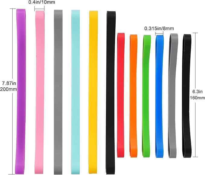 Rubber Bands Silicone 8 inch and 6.3 inch 12 Pcs Mixed size Large Elastic Bands for Notebook Books Cooking Wrapping Cooking Boxes Wraps Office Supplies