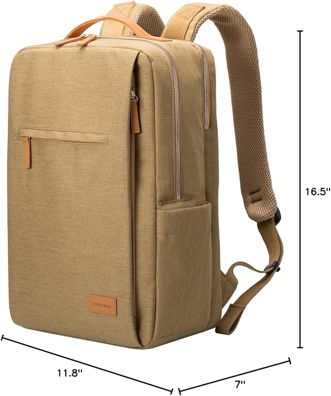 NOBLEMAN Travel Backpack Men Women, Business Computer Backpacks with Multi Compartment Storage Laptop Backpack, Water Resistent 15.6 Inch Laptop Work Business Backpack with USB Port for Nurse (Khaki)